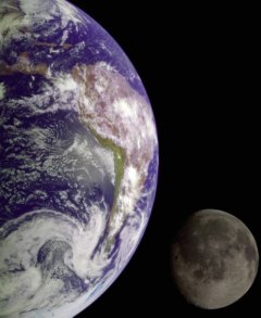 Wondrous colors of Earth contrasted with monochrome of Moon
