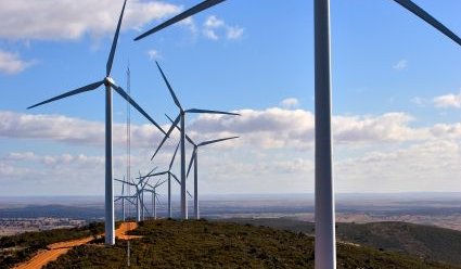 Wind Turbine Array On Ridge - iStockPhoto
